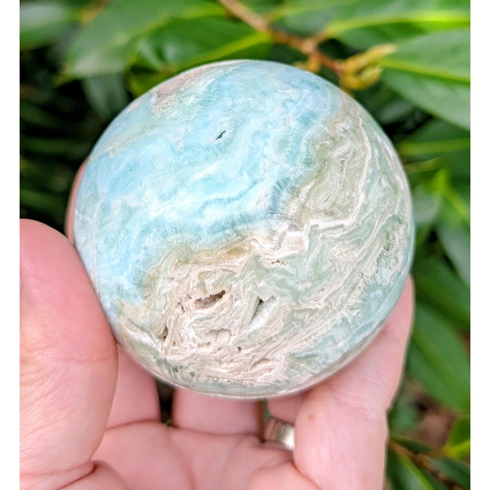 Blue Aragonite Sphere, 2.8in Druzy Crystal Sphere, Ocean Blue Crystal Ball
